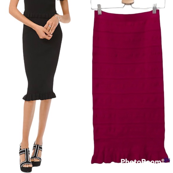 Michael Kors Ribbed Stretch Pencil Skirt Ruffled Hem Azalea Sz Small - Picture 14 of 14